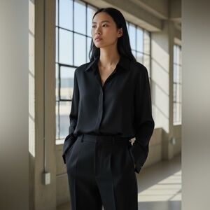 Notations Petite Black Button-Down Blouse | Size SP | Classic Work Top